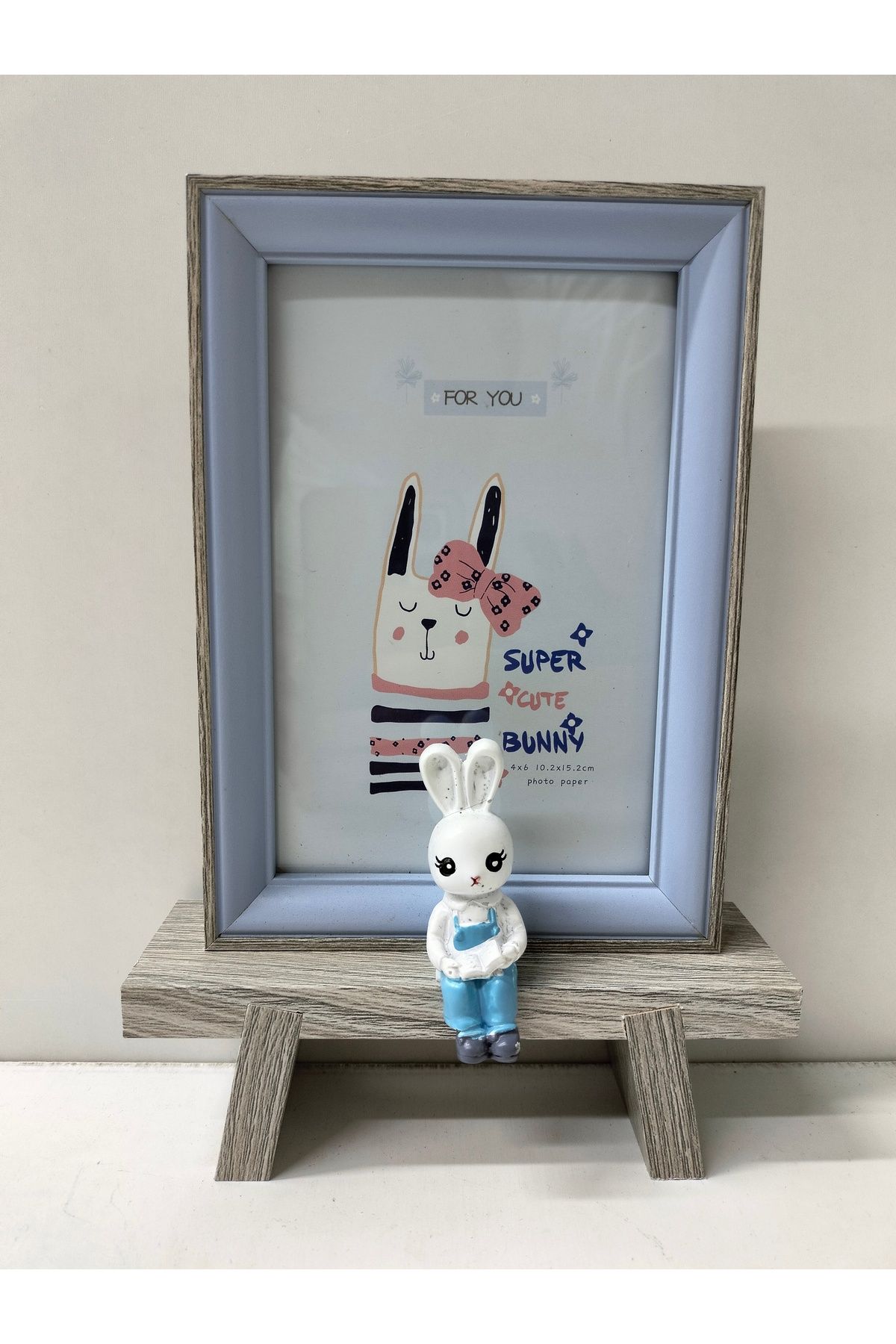 İthal AHŞAP SEVİMLİ TAVŞAN FİGÜRLÜ BEBEK ODASI ÇERÇEVE-BEBEK AİLE DOĞUM GÜNÜ (22 CM BOY -15 CM EN )