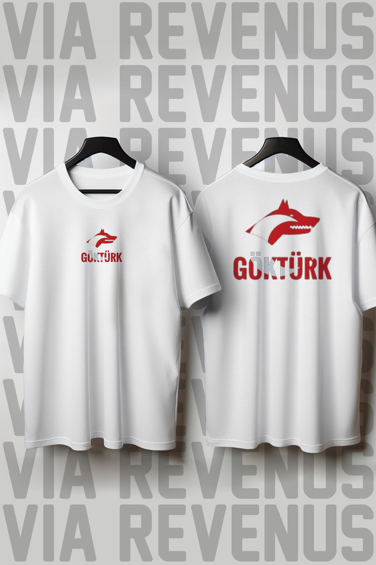 Vordevia Göktürk Ön ve Arka Baskılı Bisiklet Yaka Geniş Kalıp Unisex Tshirt