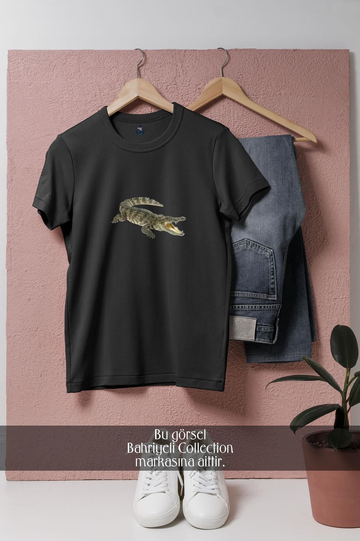 Bahriyeli Collection Oversize Gerçekçi Timsah Tasarımlı Unisex T-Shirt