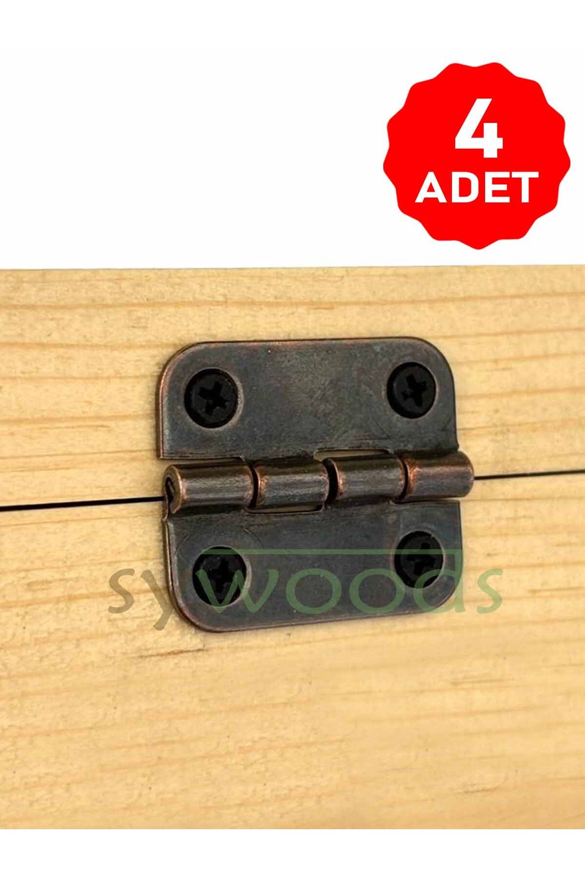 sywoods Havşalı Menteşe 4 Adet Oksit Renk 20x25 mm Kutu ve Sandık Menteşesi Hobi Maket Küçük Menteşe