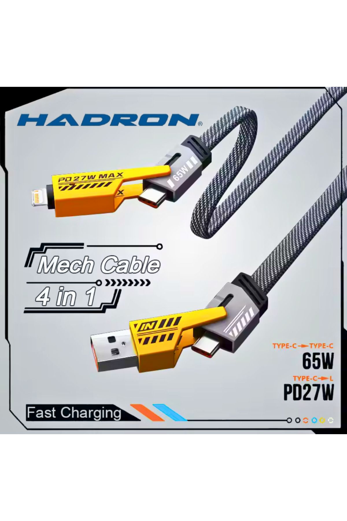 HADRON 4'ü 1 Arada 65W PD Hızlı Şarj Kablosu - Type C & iOS Uyumlu ⚡️✔️⚡️