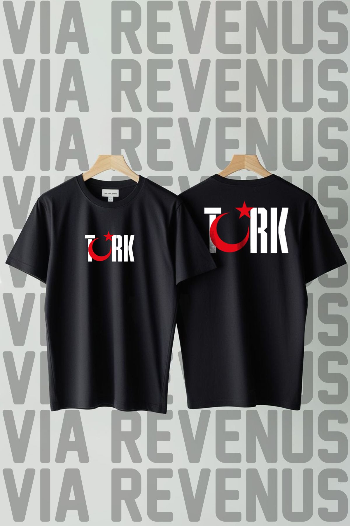 Vordevia TÜRK Ön ve Arka Baskılı Bisiklet Yaka Geniş Kalıp Unisex Tshirt