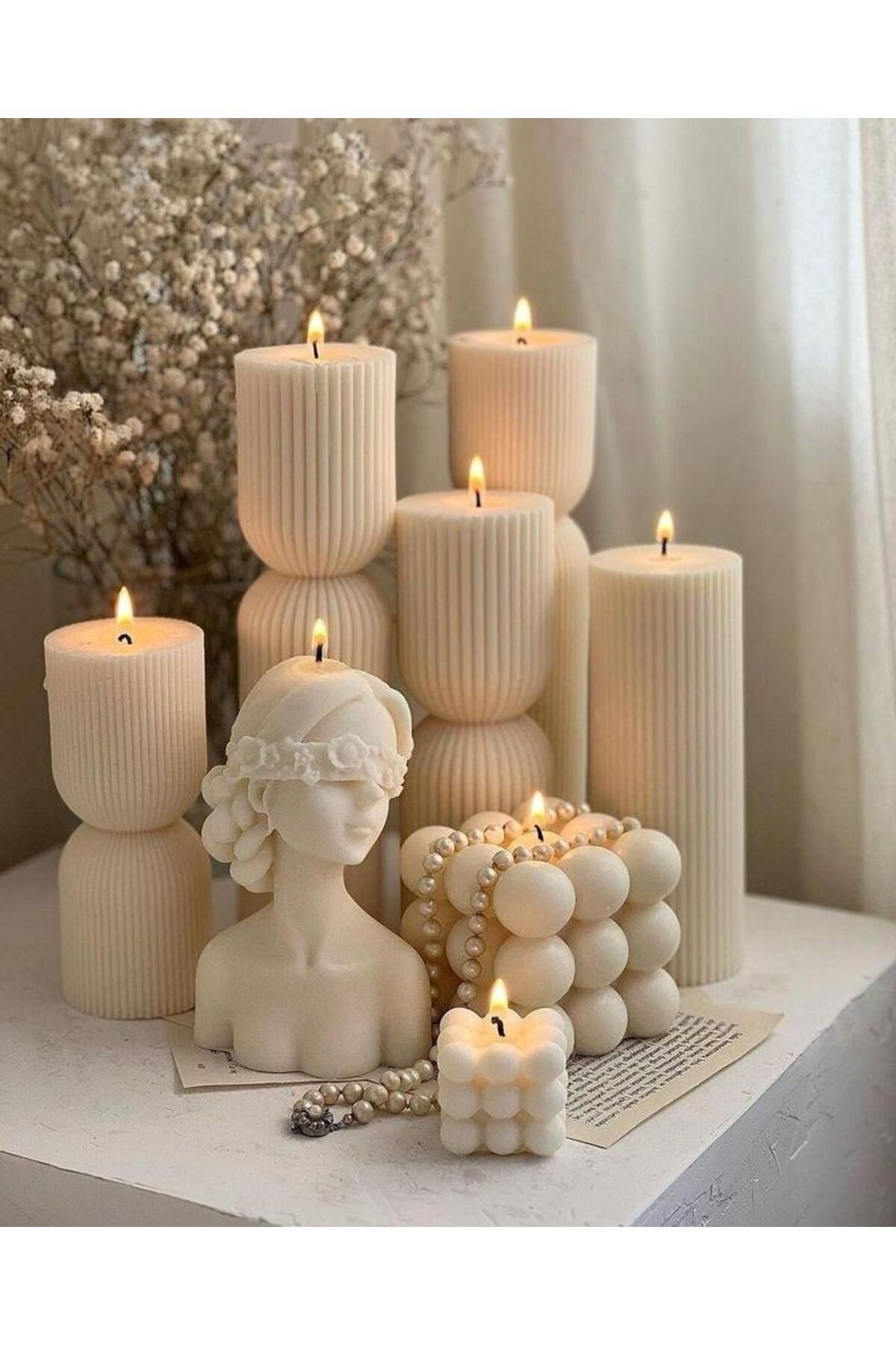 SCA CANDLE Dekoratif Mum Kadın +Rattan +Çokgen Toplam 8 Parça