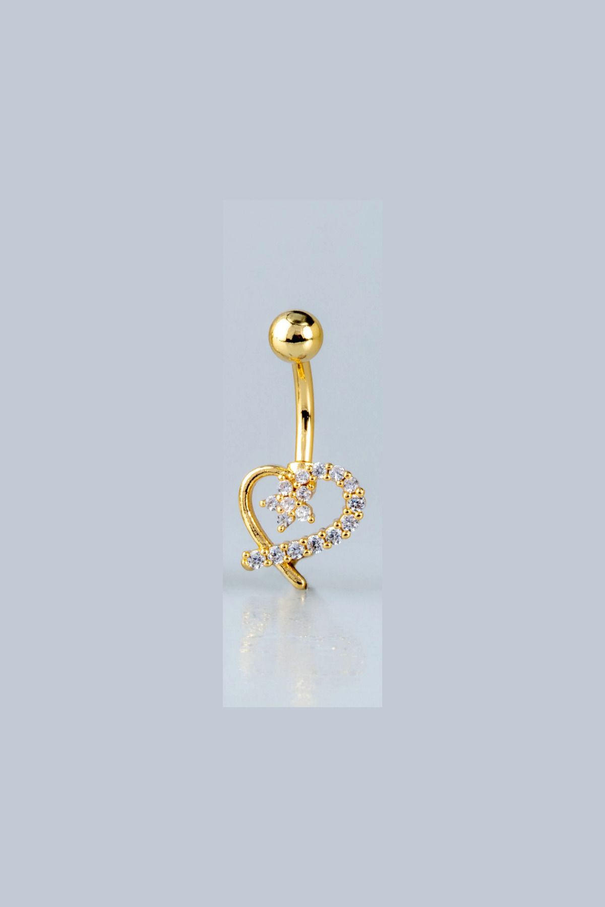 Wisdom Rain Altın Renk Taşlı Kalp Model 10 mm Göbek Piercing – 316L Cerrahi Çelik