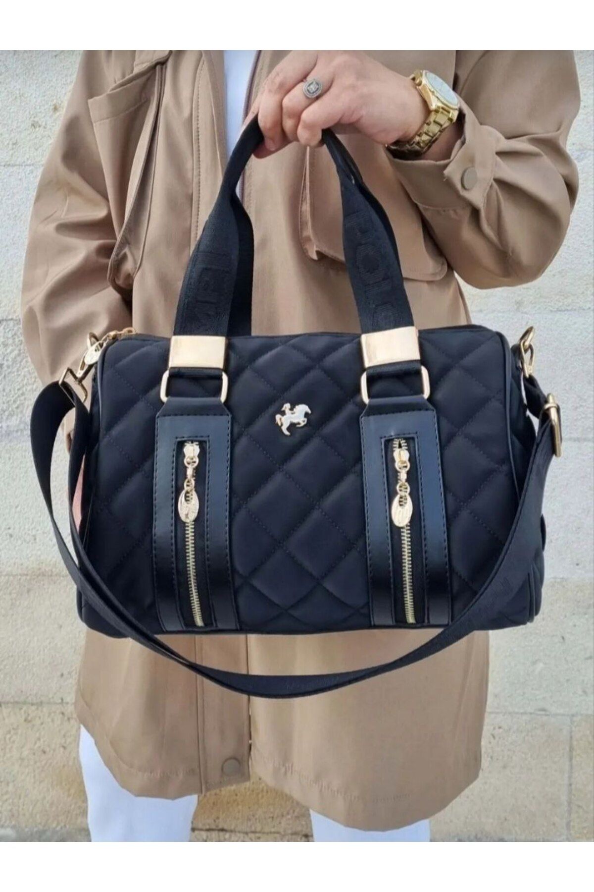 Just Polo JP orijinal kadın kapitone silindir el ve omuz çantası ebat :25x30 cm