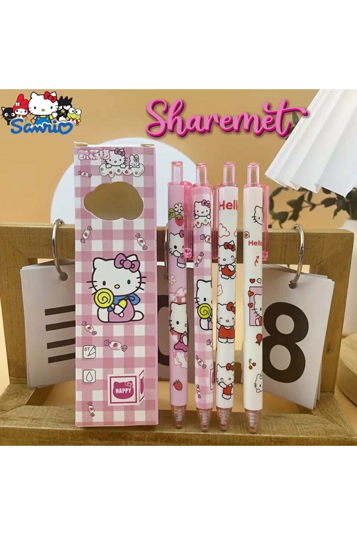 SANRIO Takım 4 adet, hello Kitty Sevimli Tükenmez Kalemler, Hızlı Kuruyan 0.5mm İnce Uç, Siyah Mürekkep