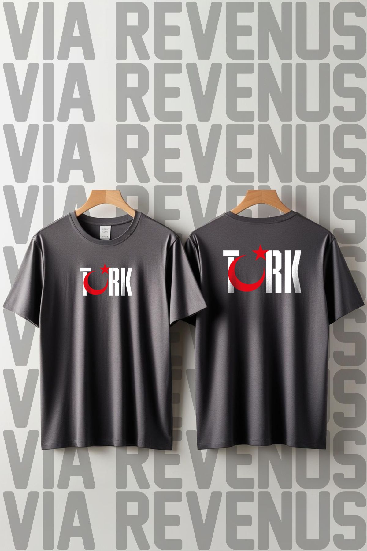 Vordevia TÜRK Ön ve Arka Baskılı Bisiklet Yaka Geniş Kalıp Unisex Tshirt