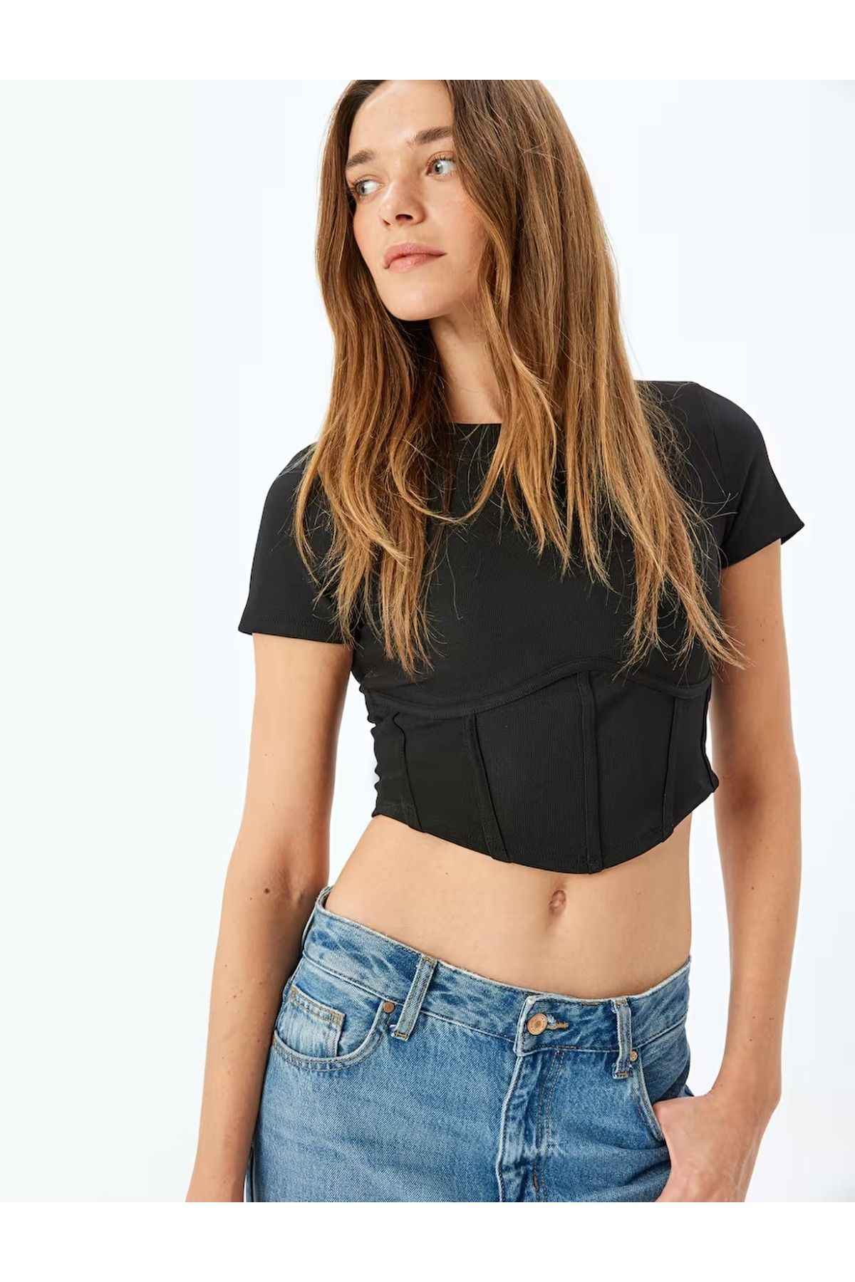 Lacesta Korse Detay Crop Bluz