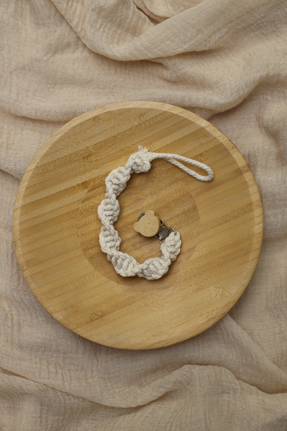 Vivolas Makrome Emzik Tutacağı - Ayıcıklı Bambu Emzik Askısı