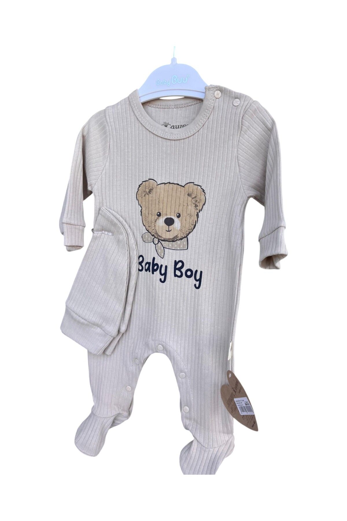 GMG Baby FitilliKumaşZıbınveBere2liTakımBabyBoyBej