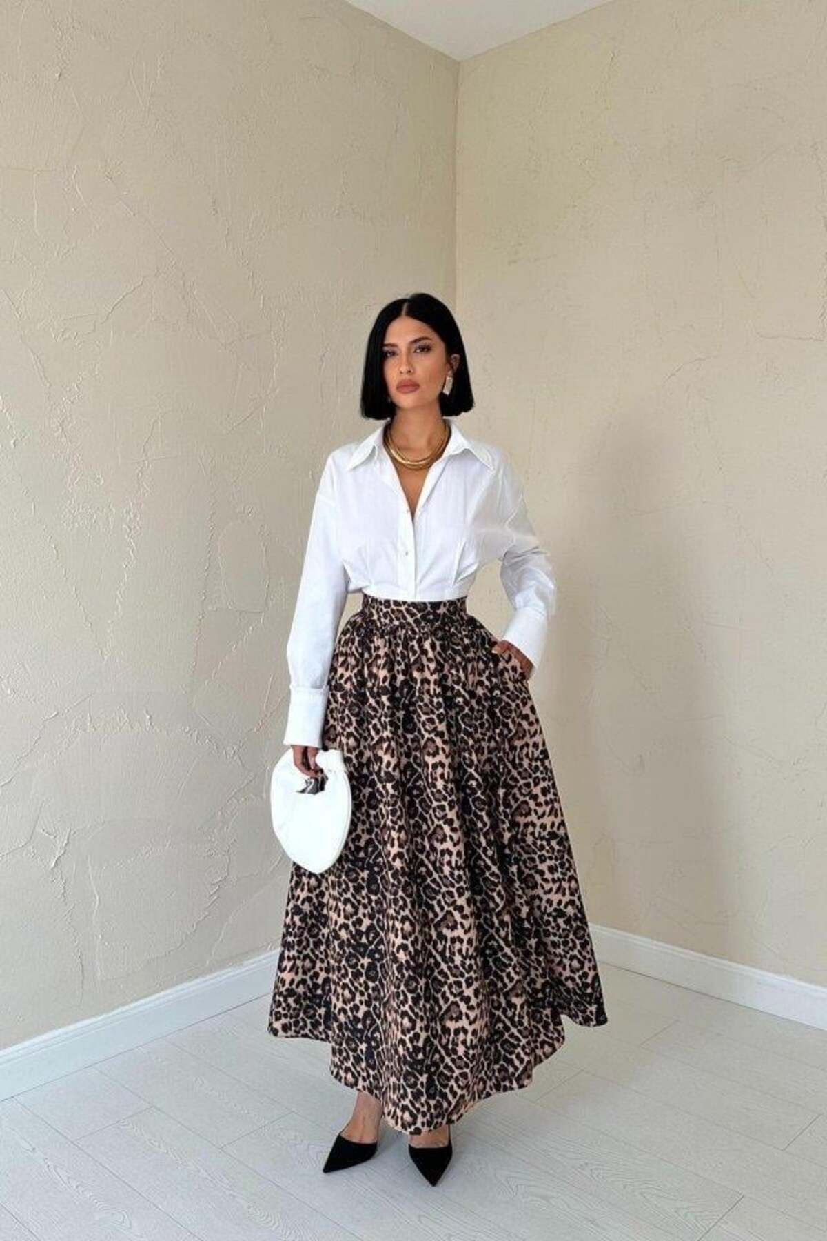 modamtn Leopar Leopar Büzgülü Uzun Etek