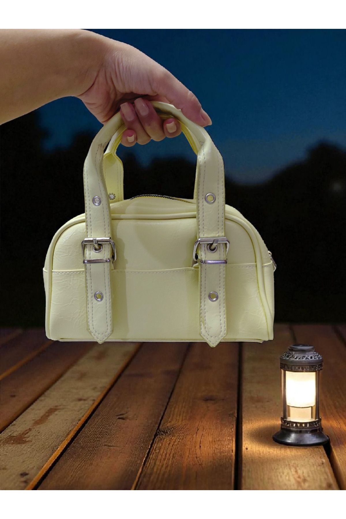 TUBAG SHOP ÇİFT KEMER TOKALI KADIN EL VE OMUZ ÇANTASI