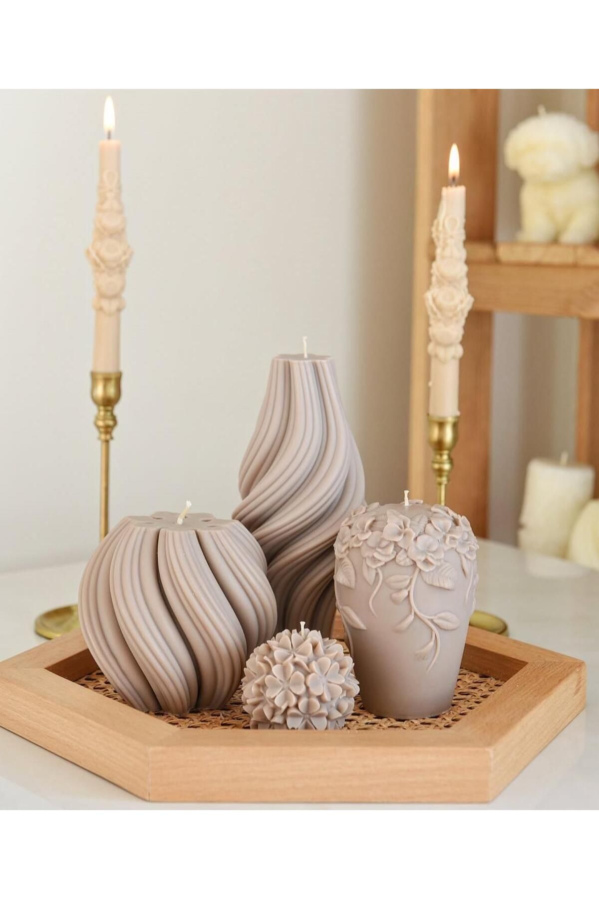 SCA CANDLE Dekoratif mum Dalga+gül+Vazo Mum+Gül -Şamdanlık Gül gül Mum toplam 6 Parça