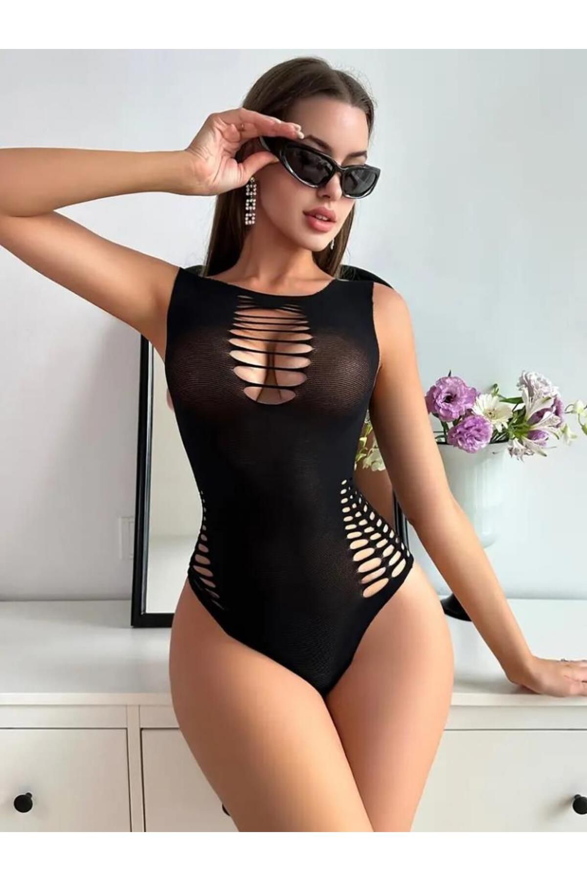 modamtn Kadın Sıfır Kol Göğüs, Sırt Ve Yanları Kesik Detay çıtçıtlı Viskon Bodysuit