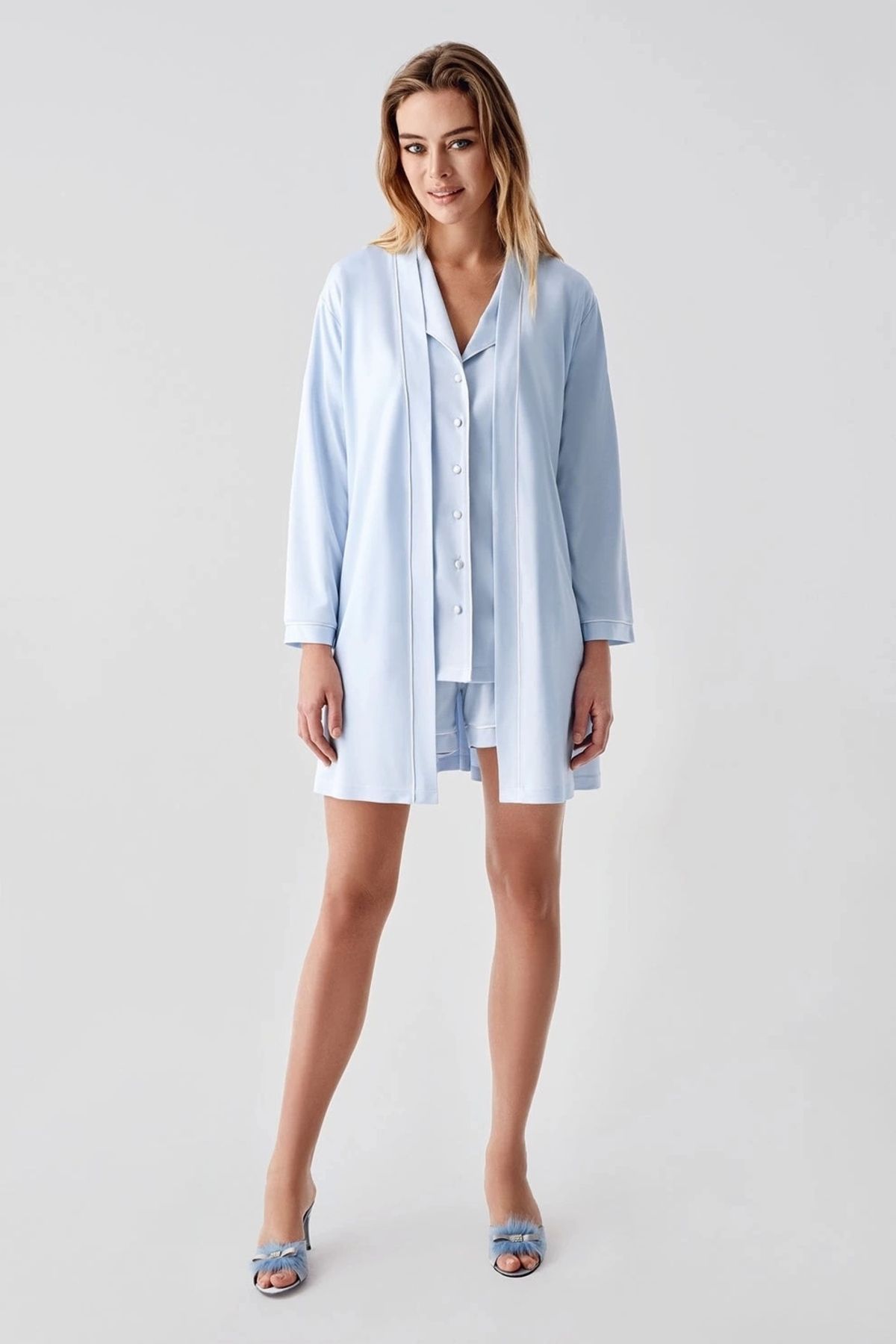 Nemere Freshness 324 Kadın 4'Lü Sabahlıklı Şorlu Pijama Takımı