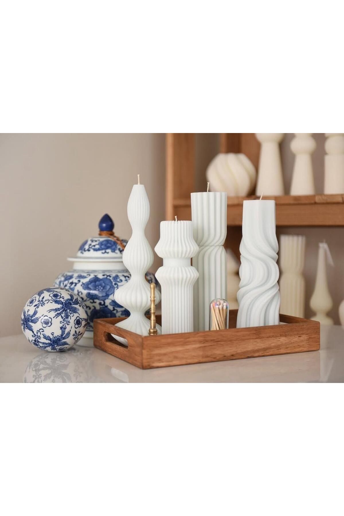 SCA CANDLE Dekoratif Mum Dalga+Marako+Çokgen+ ikili yuvarlak toplam 3 parça