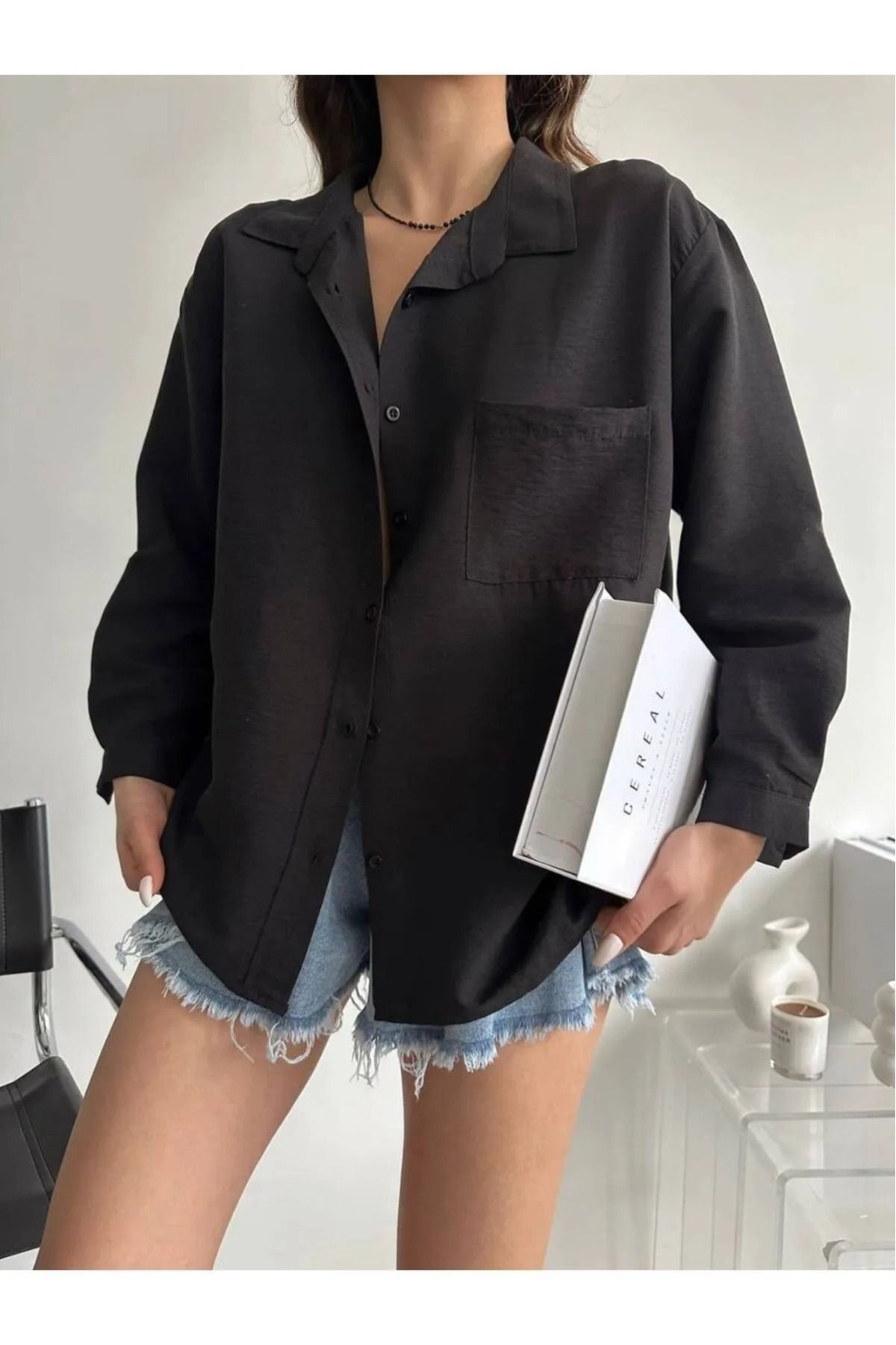 Lacesta Kadın Yumuşak Dokulu Oversize Basic Gömlek