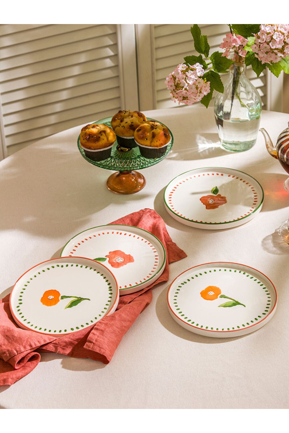 LC Waikiki LCW HOME Karişik Çiçek Baskılı Seramik Pasta Tabağı 4'lü 20 cm