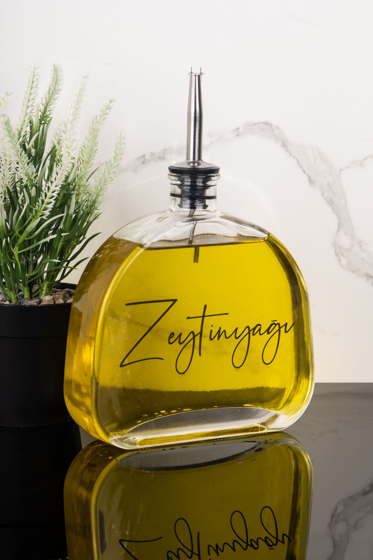 Dolkin Home Lüks 500 ml Yağdanlık Gümüş Kapak Cam Yağlık Zeytinyağı Ve Ayçiçek Yağı Etiketli Sosluk Sirkelik