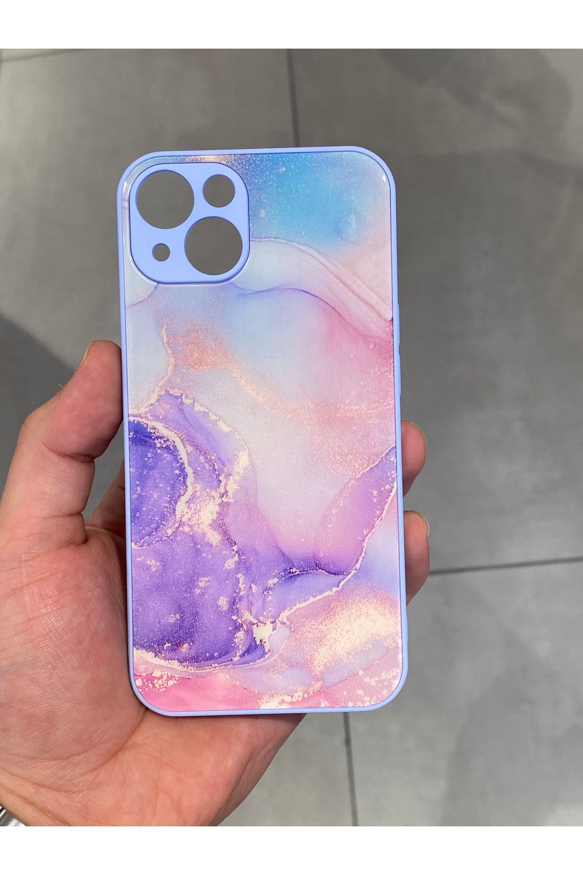 Mee.co İphone 13 ve 14 Uyumlu Granit Desenli Renkli Sert Silikon Kılıf