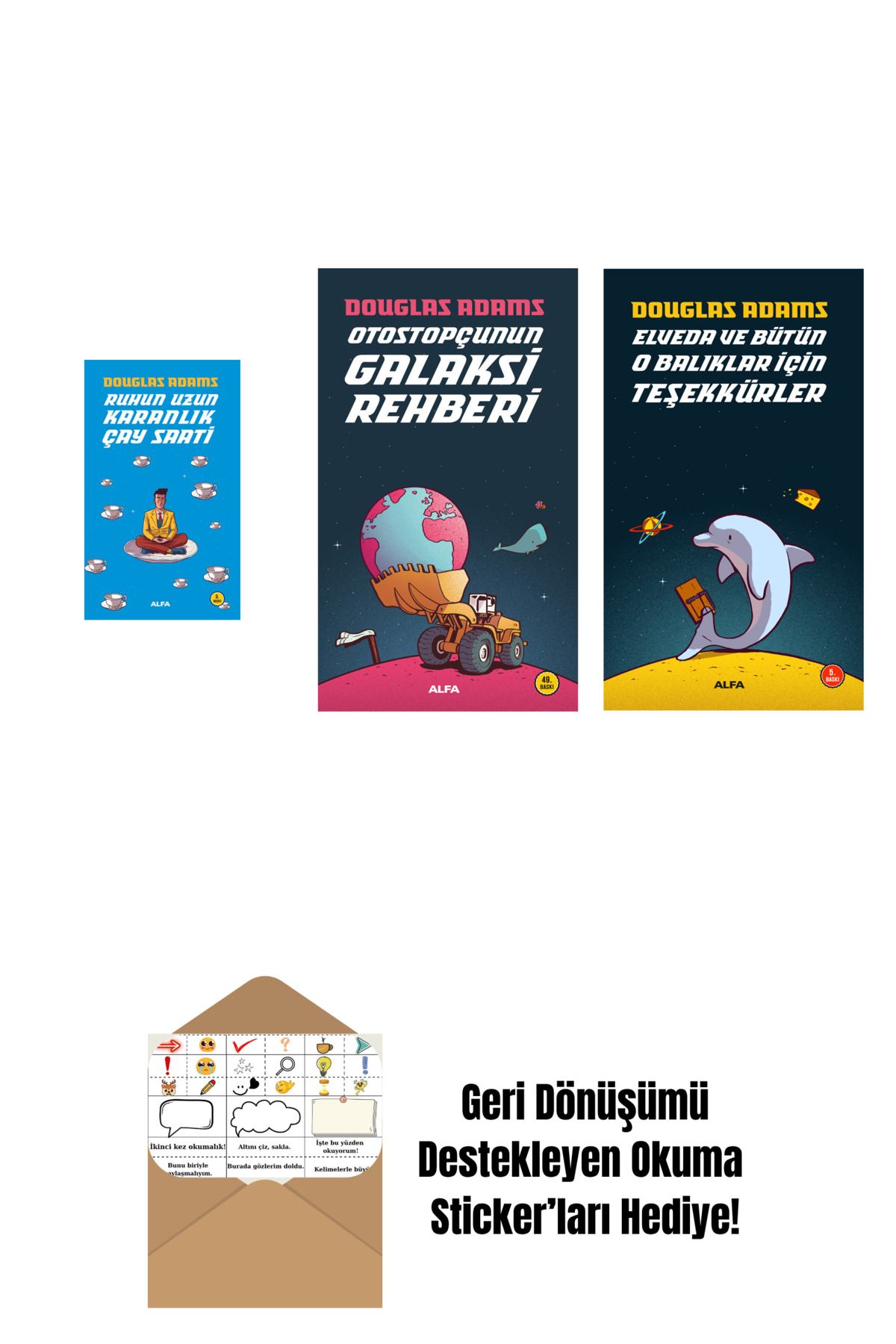 Alfa Yayınları Douglas Adams 3 Kitap Set + Okuma Sticker'ları