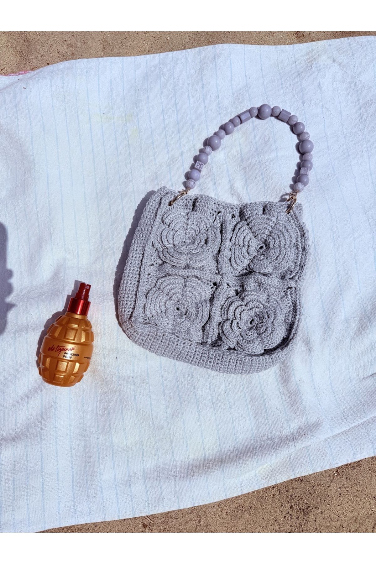 PIRILTISHOP çiçek detaylı örgü çanta