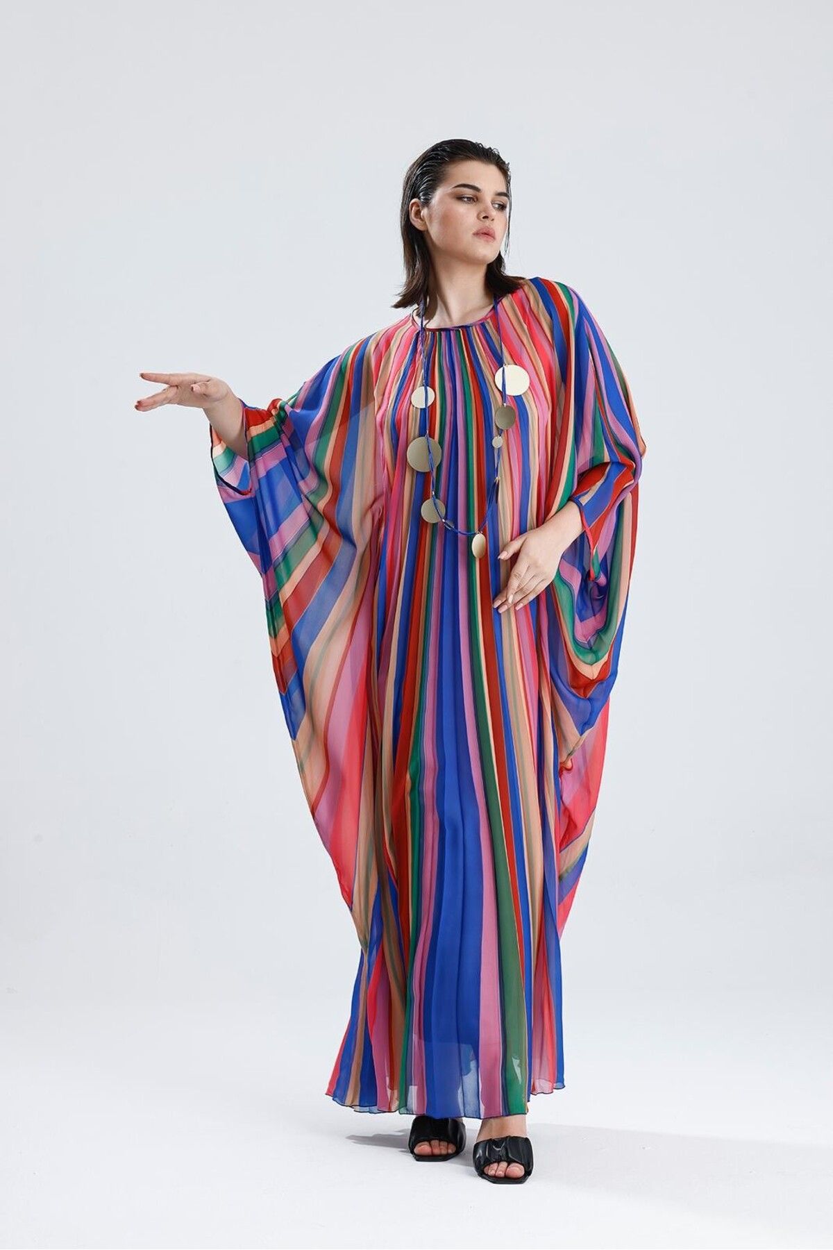 mirandalya ASTARLI RENKLİ ŞİFON KAFTAN ELBİSE