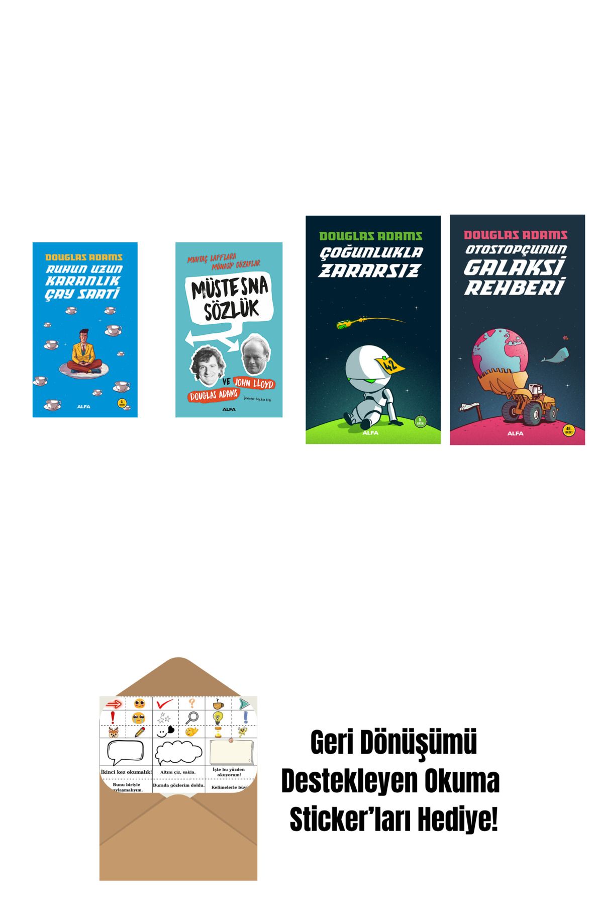 Alfa Yayınları Douglas Adams 4 Kitap Set + Okuma Sticker'ları
