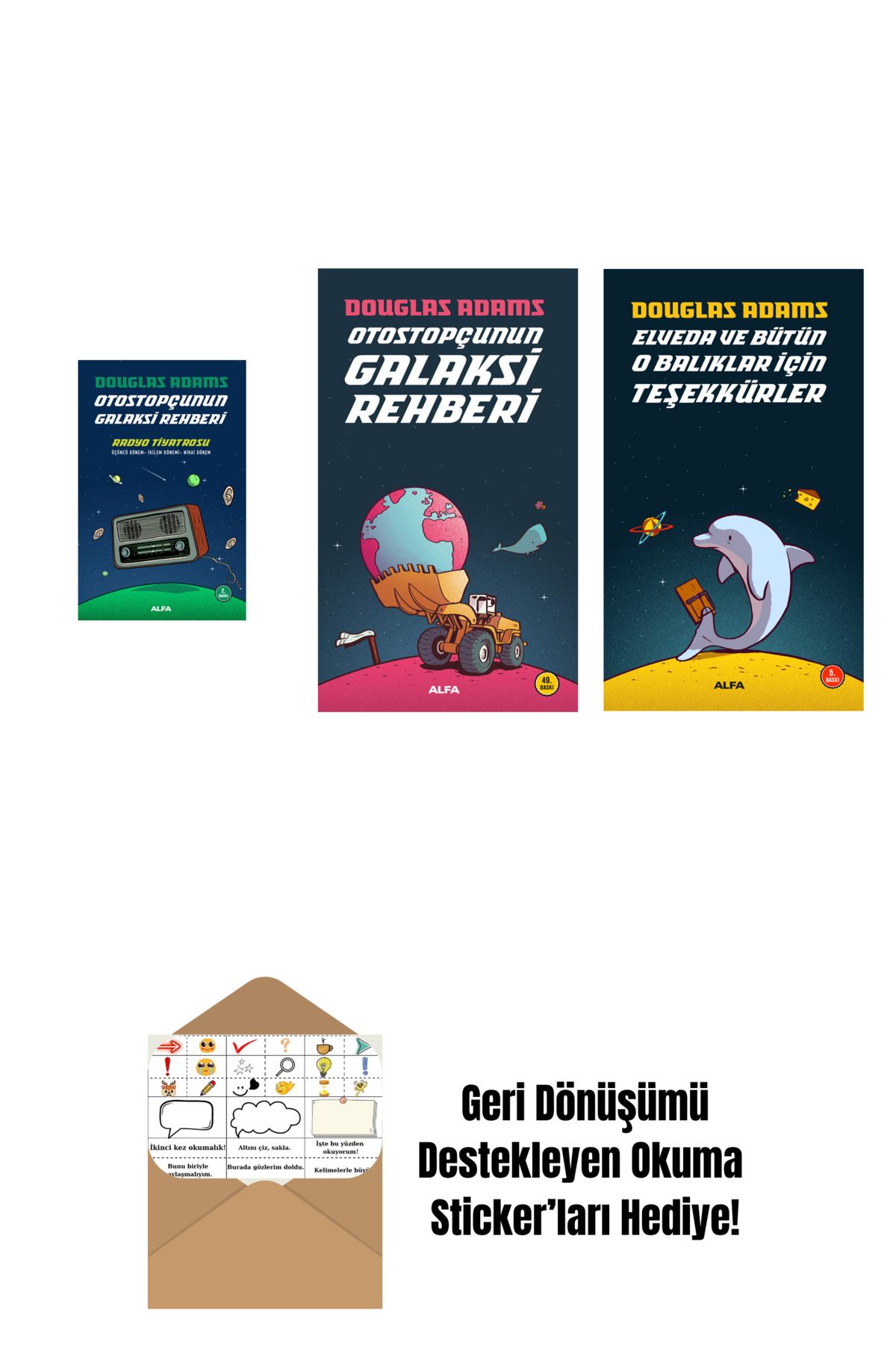Alfa Yayınları Douglas Adams 3 Kitap Set + Okuma Sticker'ları