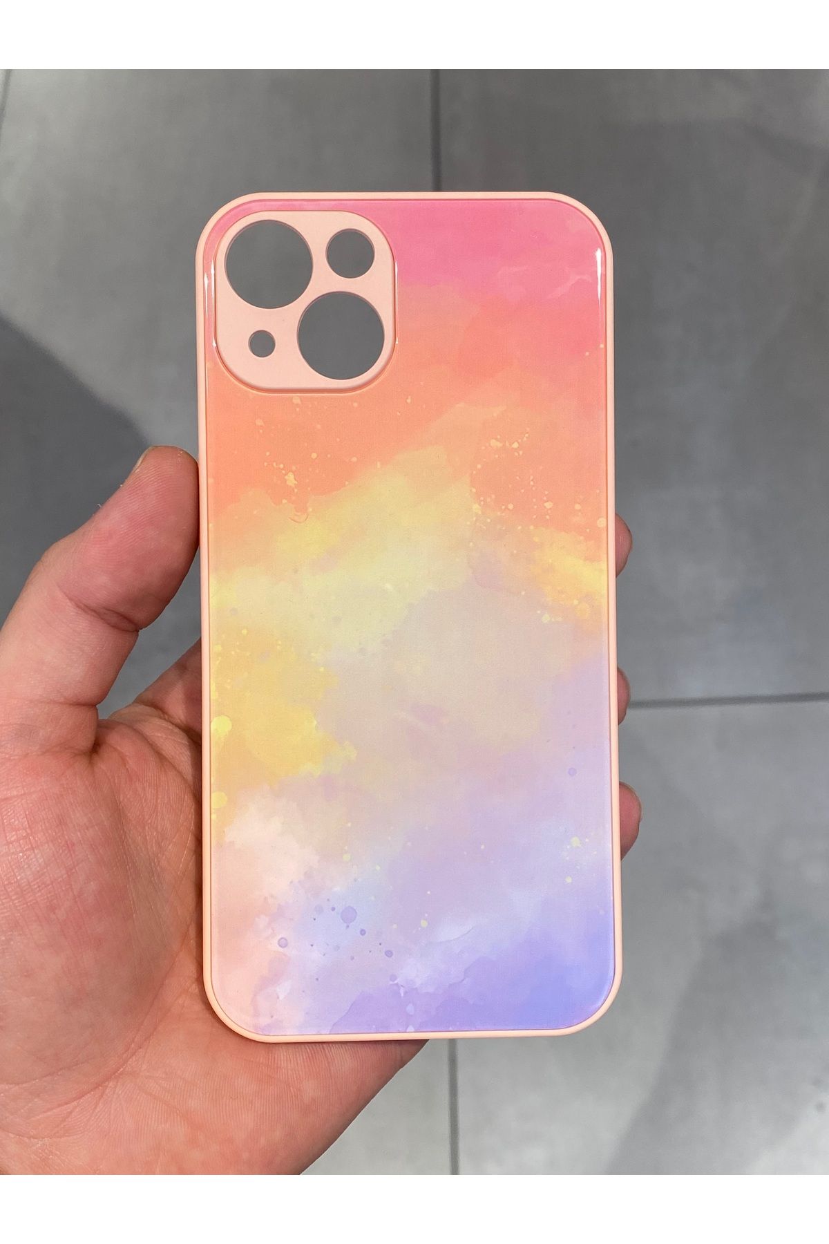Mee.co İphone 13 ve 14 Uyumlu Granit Desenli Renkli Sert Silikon Kılıf