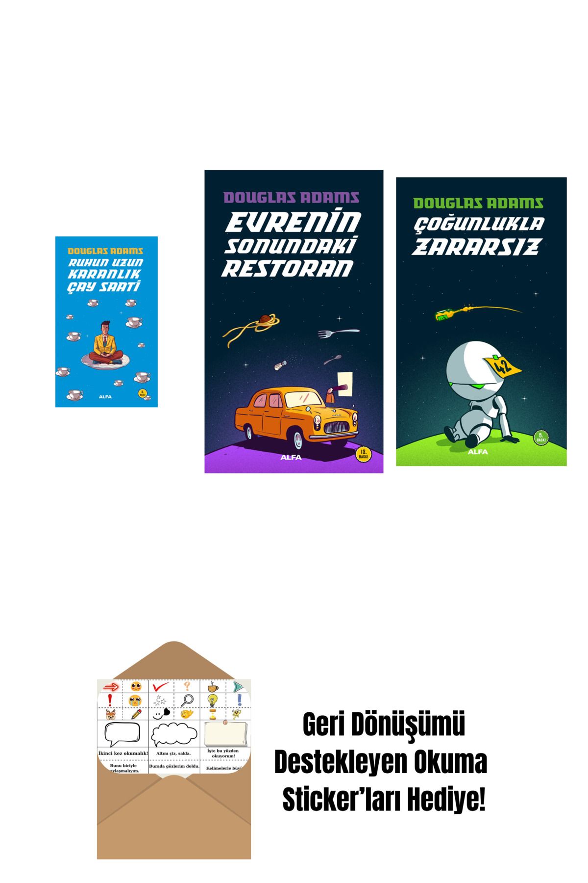 Alfa Yayınları Douglas Adams 3 Kitap Set + Okuma Sticker'ları
