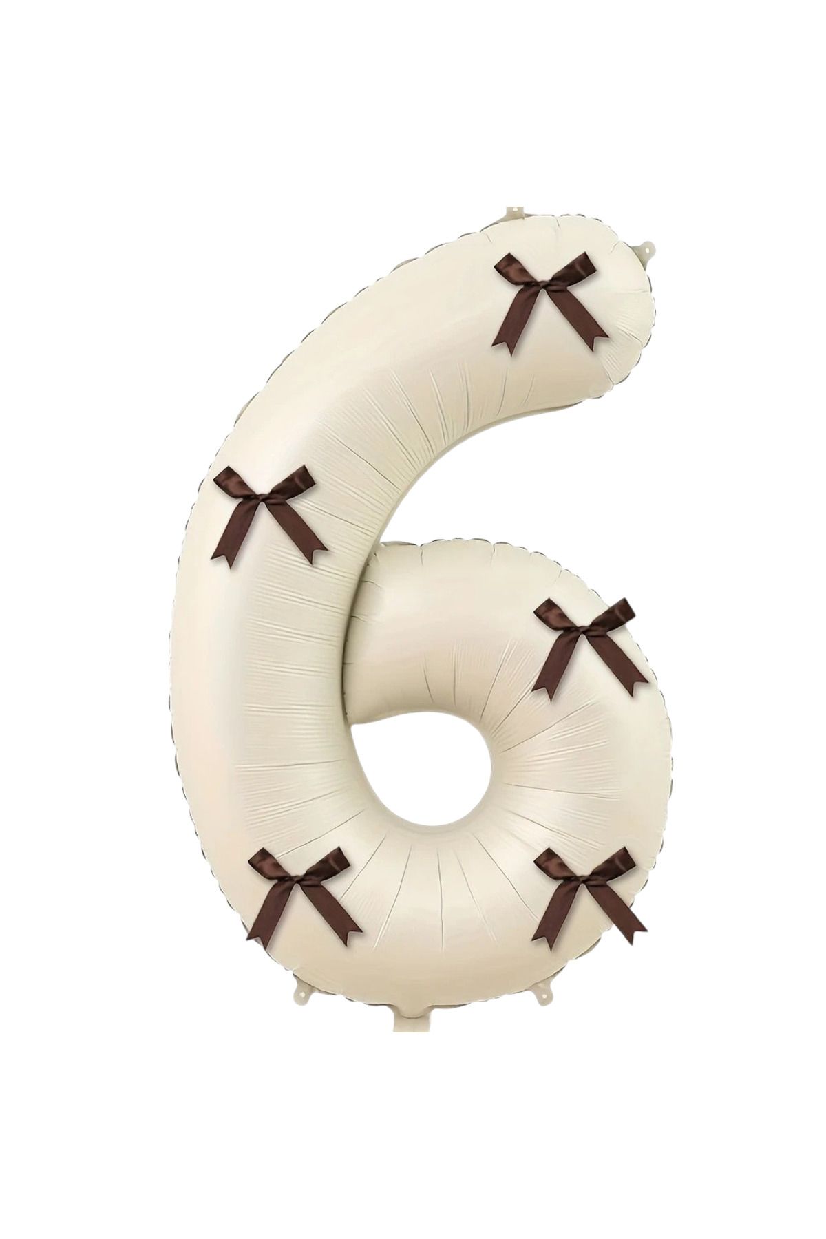 PartyPoo Kahverengi Fiyonklu Bej Rakam Folyo Balon 80cm 34 inç Fiyonklu Balon, Kurdeleli Balon