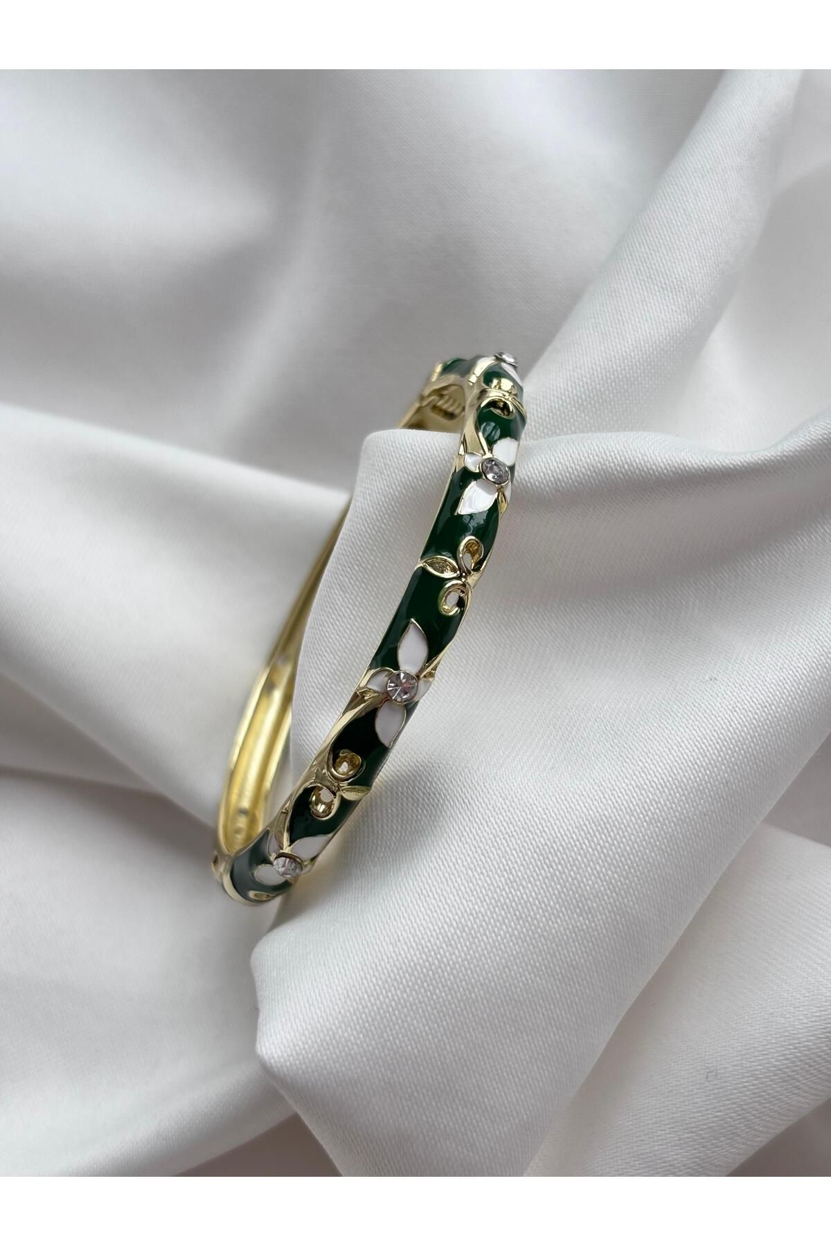 Bellamy Jewelry Mineli İnce Vintage Bilezik - Hâki Yeşil
