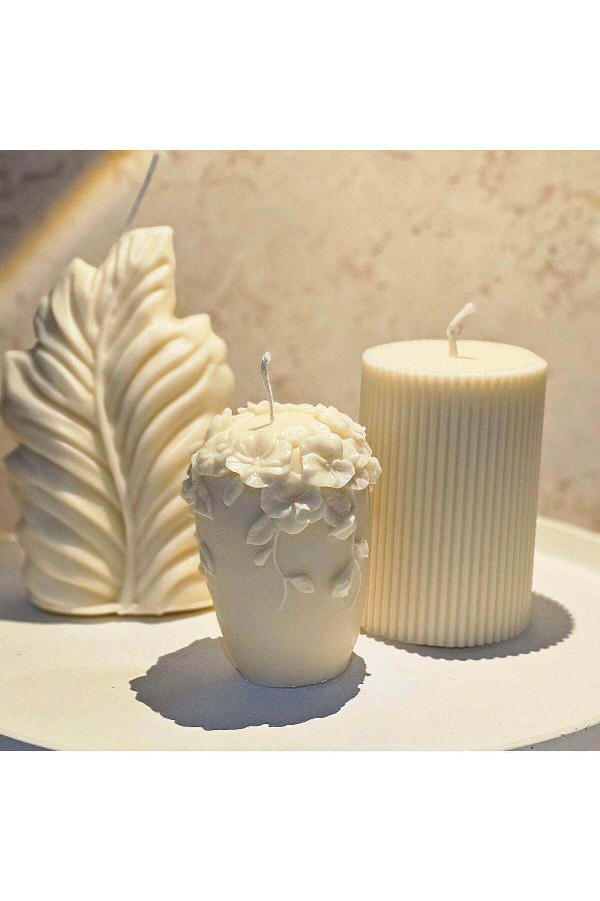 SCA CANDLE Dekoratif Mum Yaprak +Gül+Çokgen Toplam 3 Parça