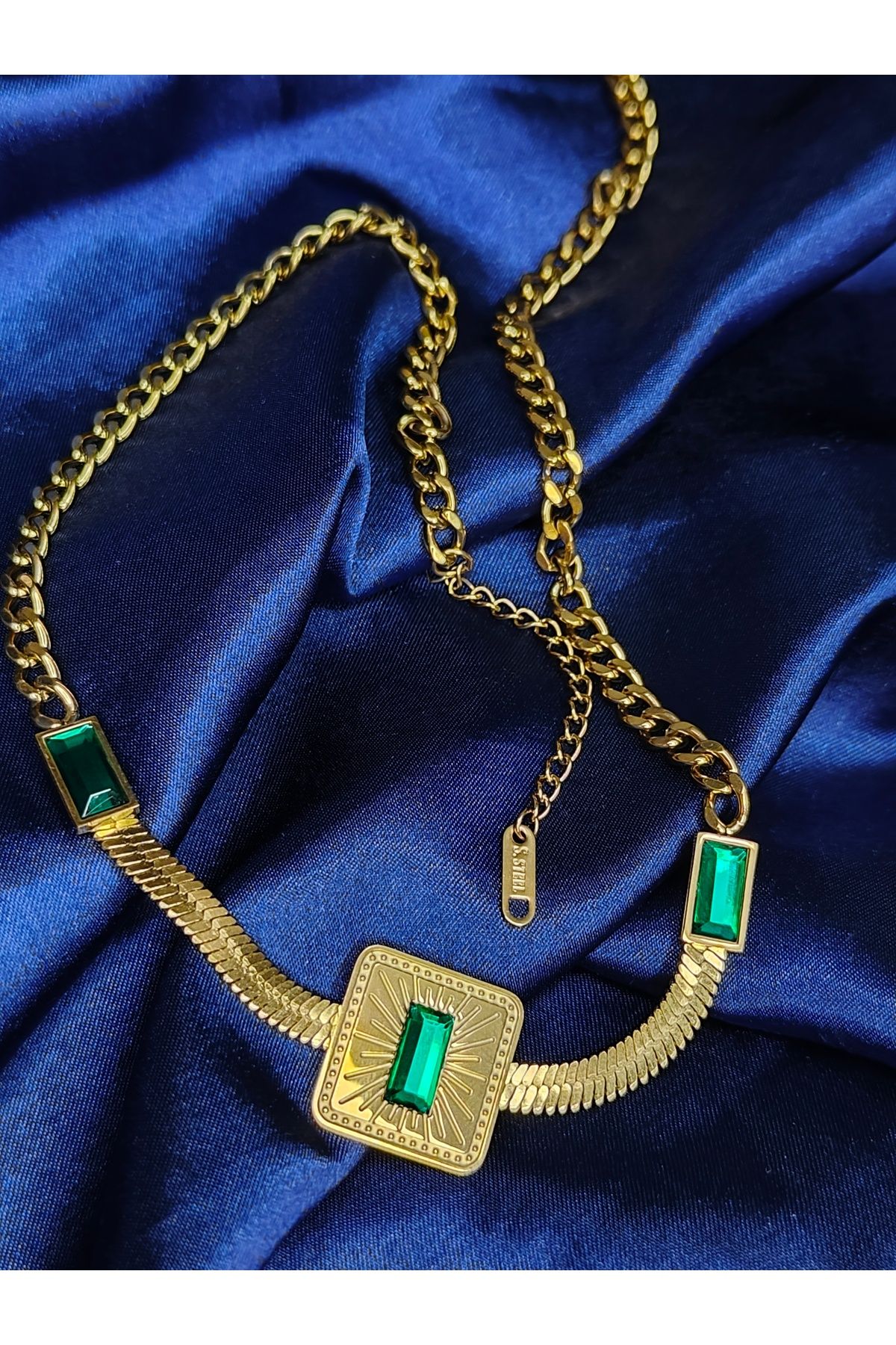 Fashion Necklace YEŞİL TAŞLI ÇELİK KOLYE