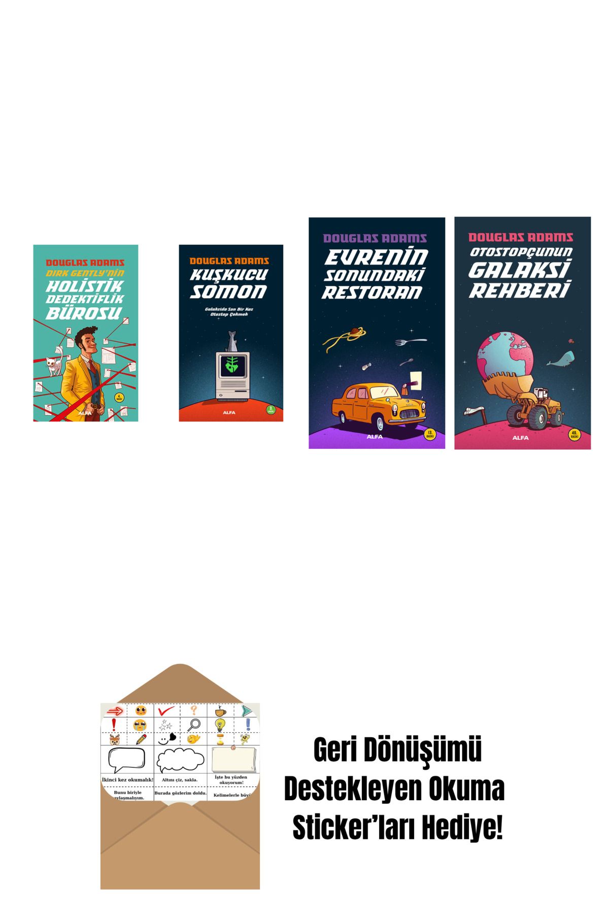 Alfa Yayınları Douglas Adams 4 Kitap Set + Okuma Sticker'ları