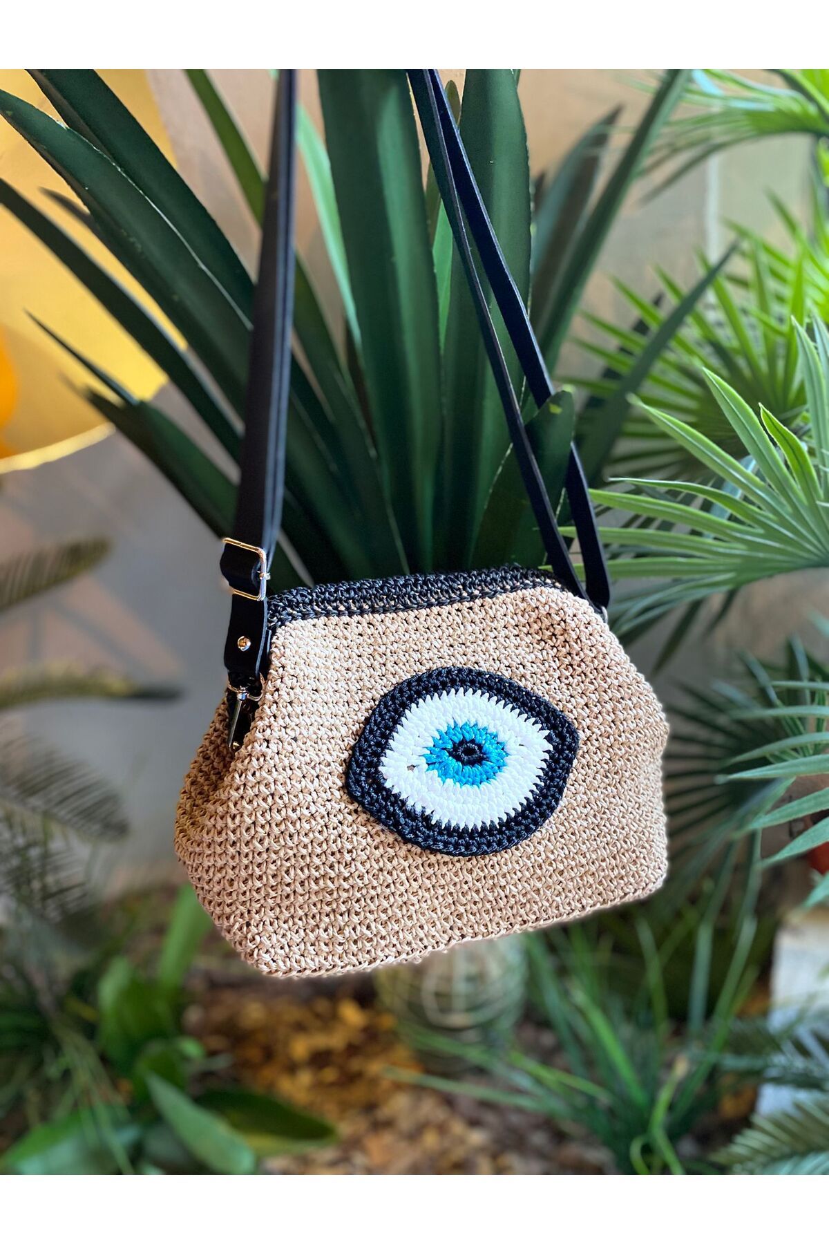gecekusuhandmade El Örgüsü Hasır Burslu Nazar Kadın Çanta