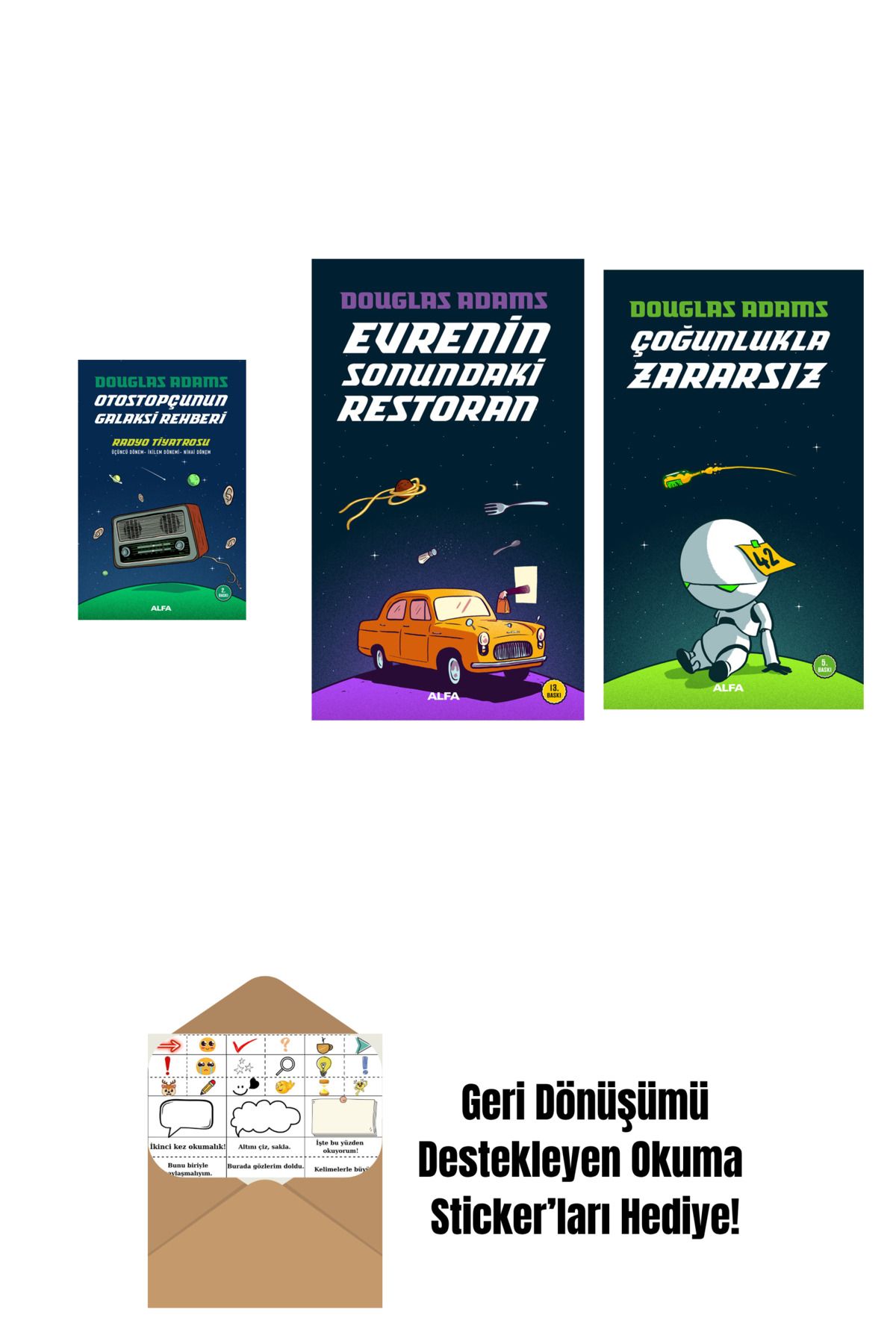 Alfa Yayınları Douglas Adams 3 Kitap Set + Okuma Sticker'ları