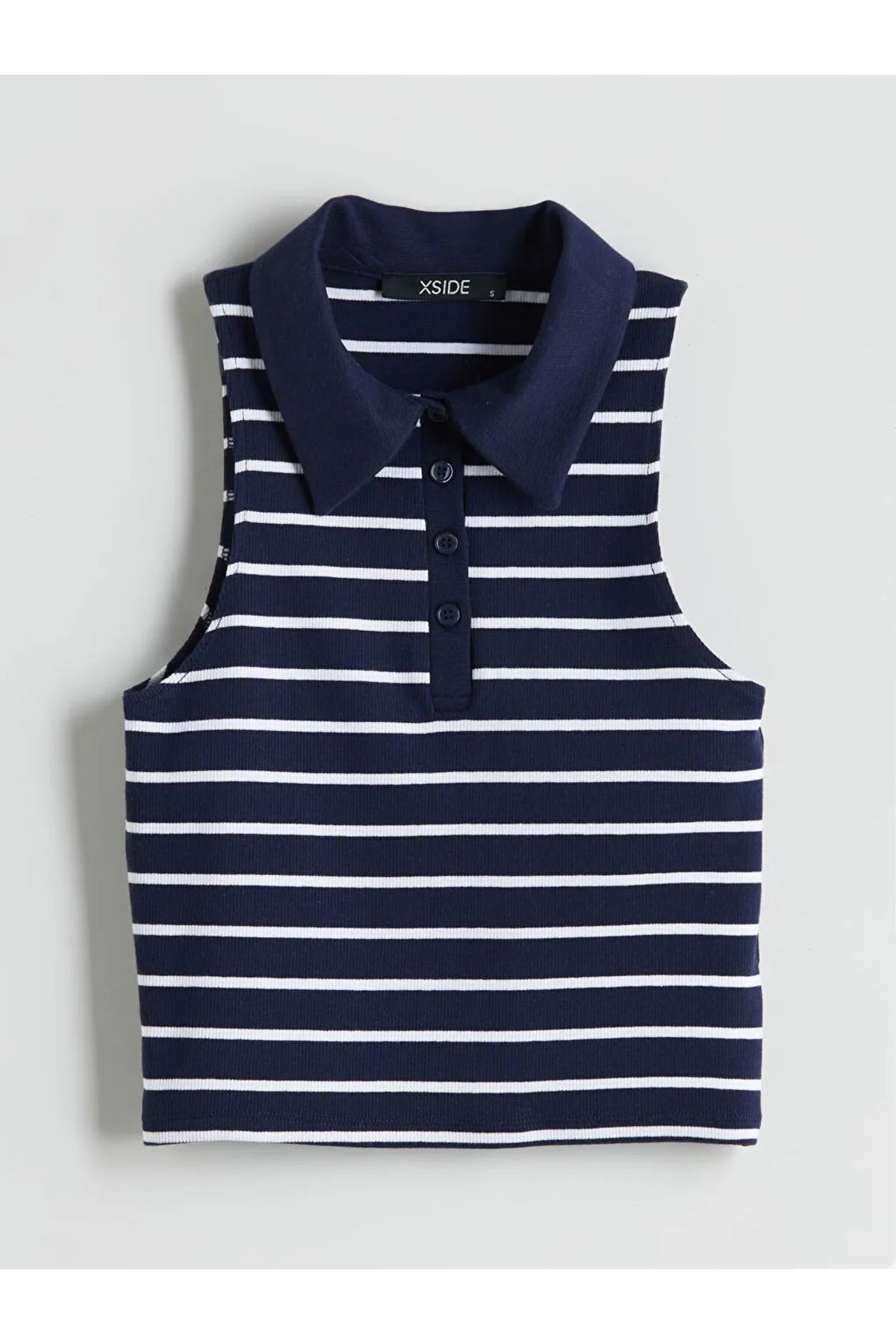 LC Waikiki XSIDE Lacivert Polo Yaka Çizgili Crop