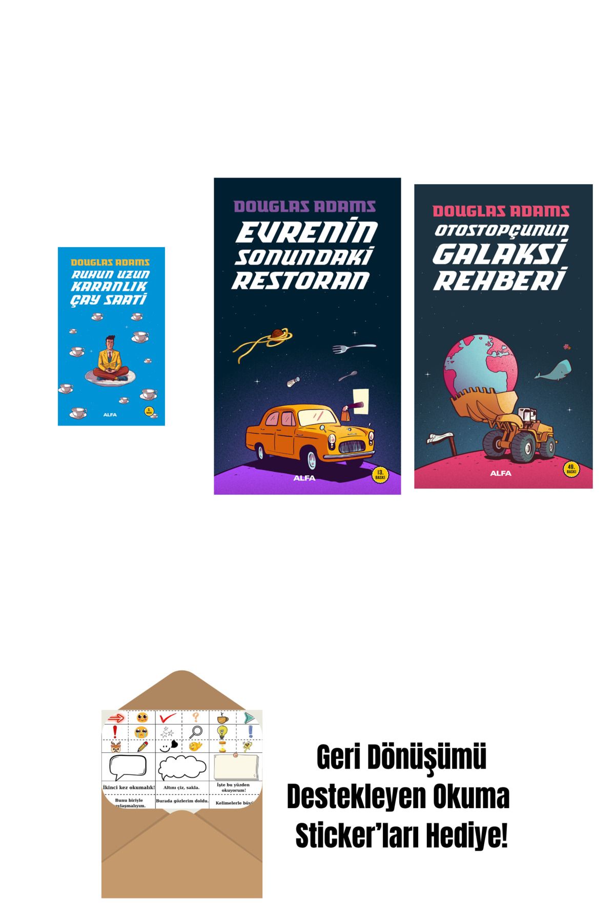 Alfa Yayınları Douglas Adams 3 Kitap Set + Okuma Sticker'ları