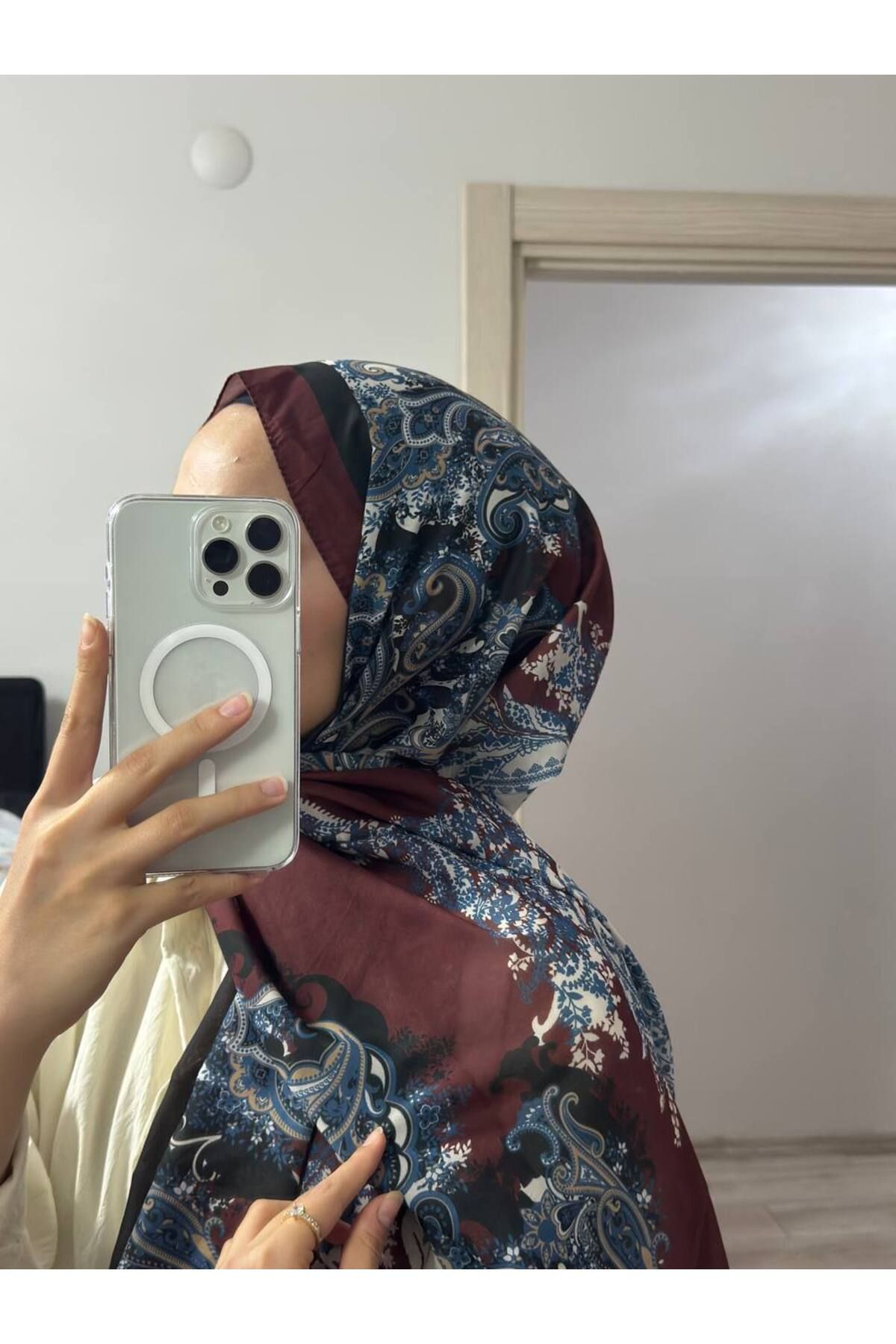 Larissa ETNİK DESEN BORDO MAVİ RENK PAMUK ŞAL