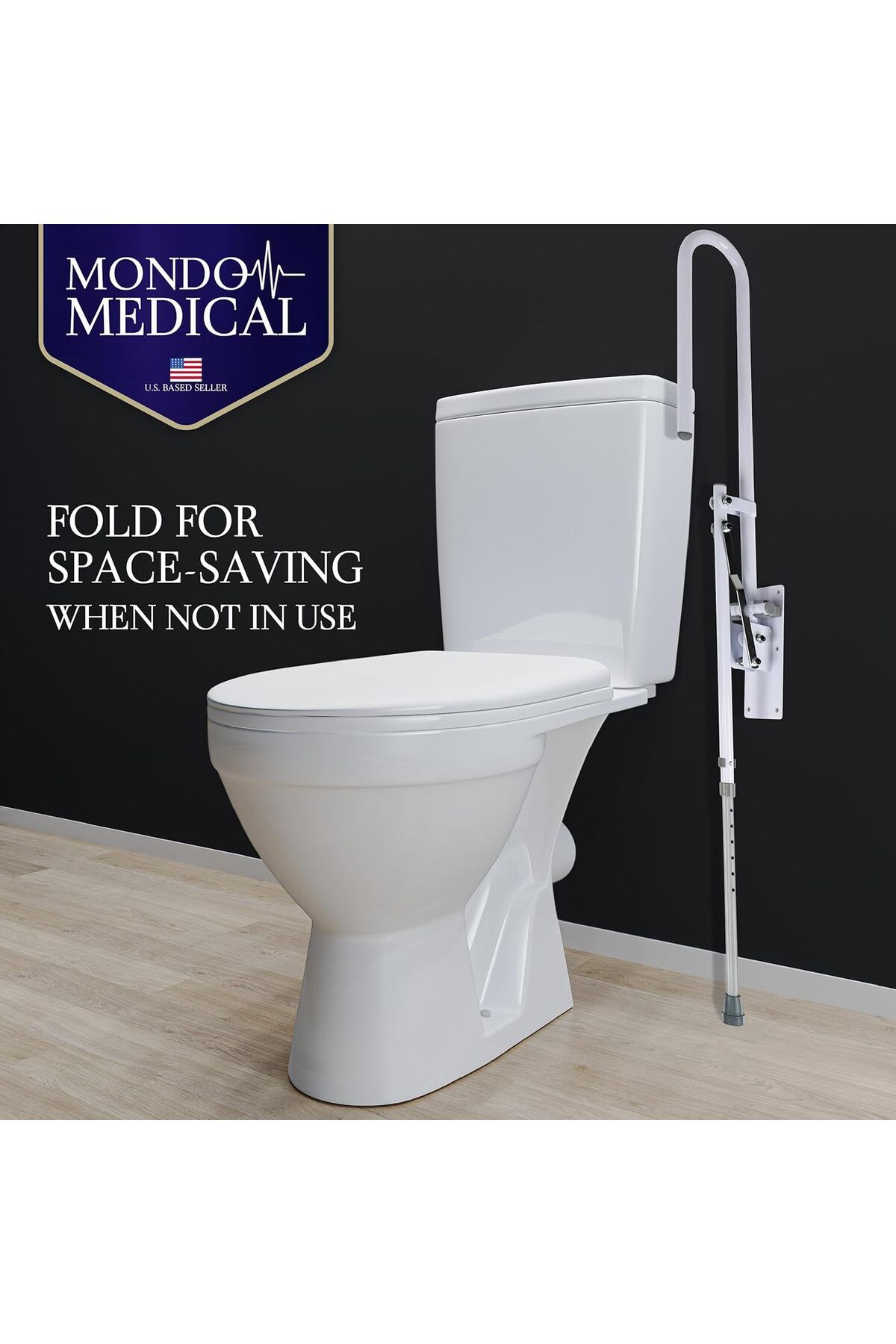 Stander-Mondo Medical Bathroom Toilet Grab Bar - White Stainless Steel Foldable Toilet Support Aid Rail with 9