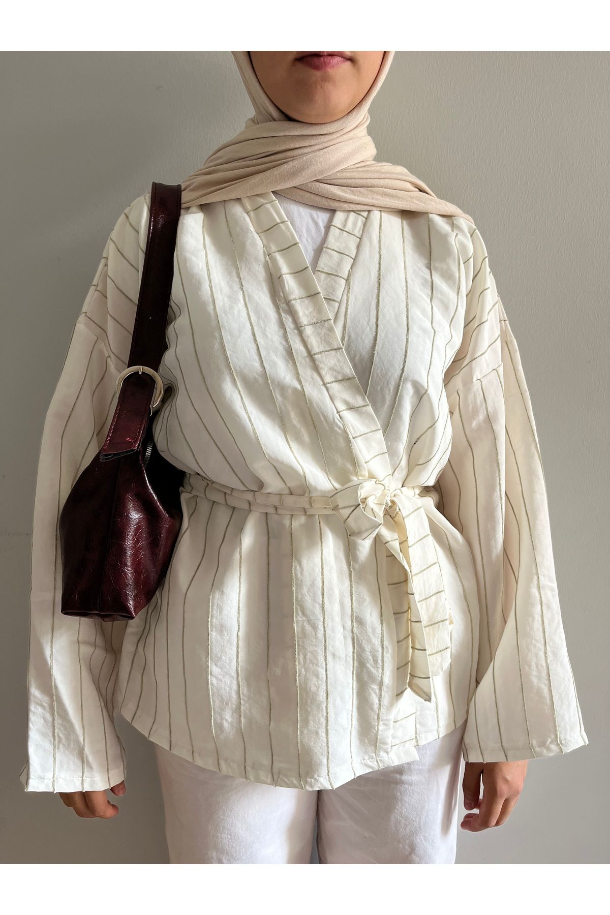 FASİON Belden Bağlamalı Nil Yeşili Kimono