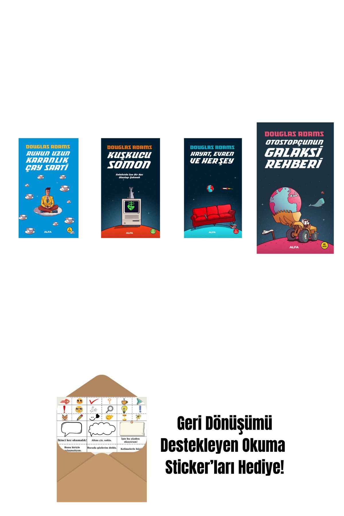 Alfa Yayınları Douglas Adams 4 Kitap Set + Okuma Sticker'ları