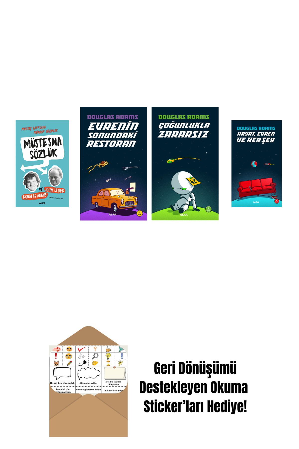 Alfa Yayınları Douglas Adams 4 Kitap Set + Okuma Sticker'ları