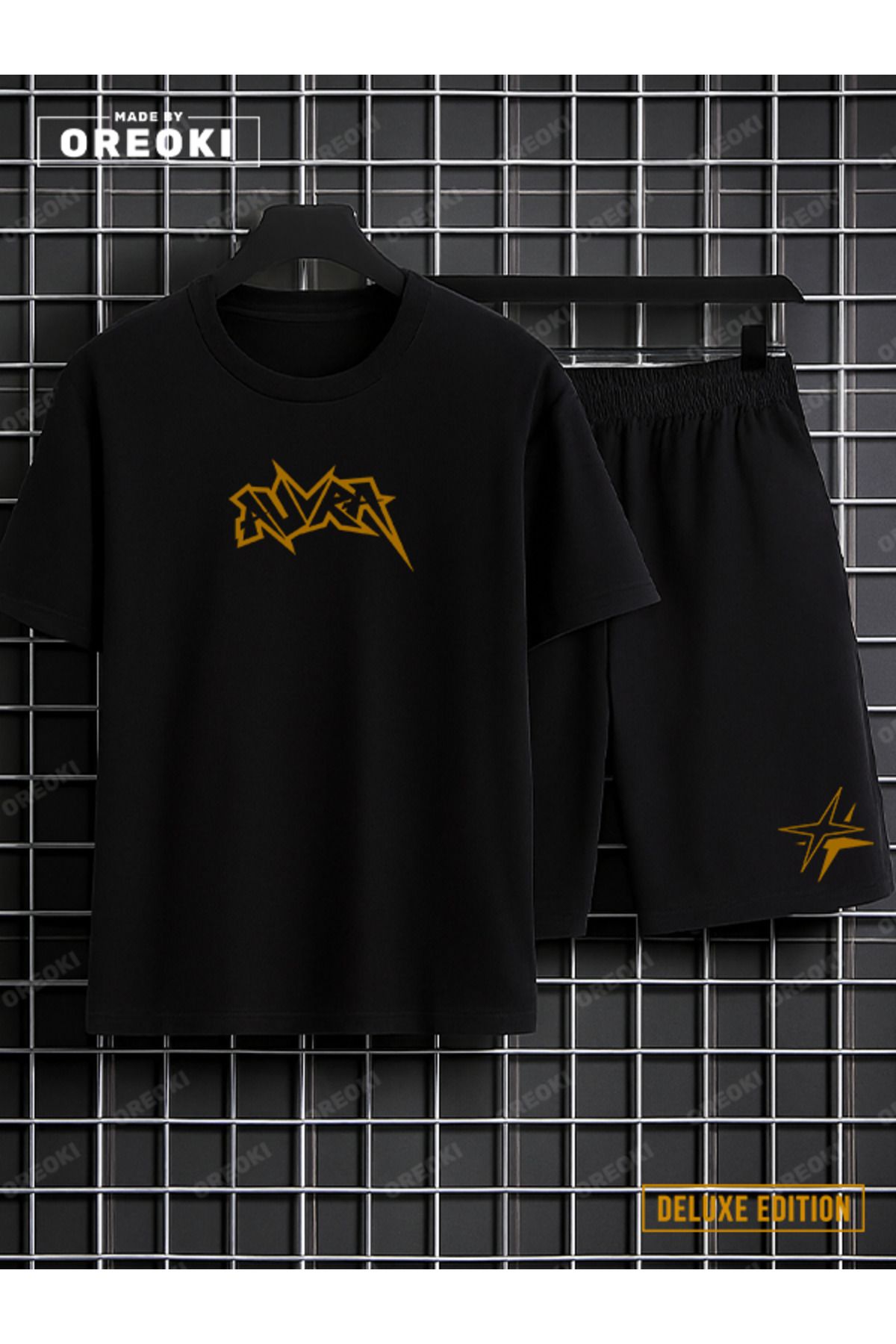 EFFRENATU AURA Baskılı DELUXE EDITION Pamuklu Unisex Siyah Tişört-Siyah Şort Takım