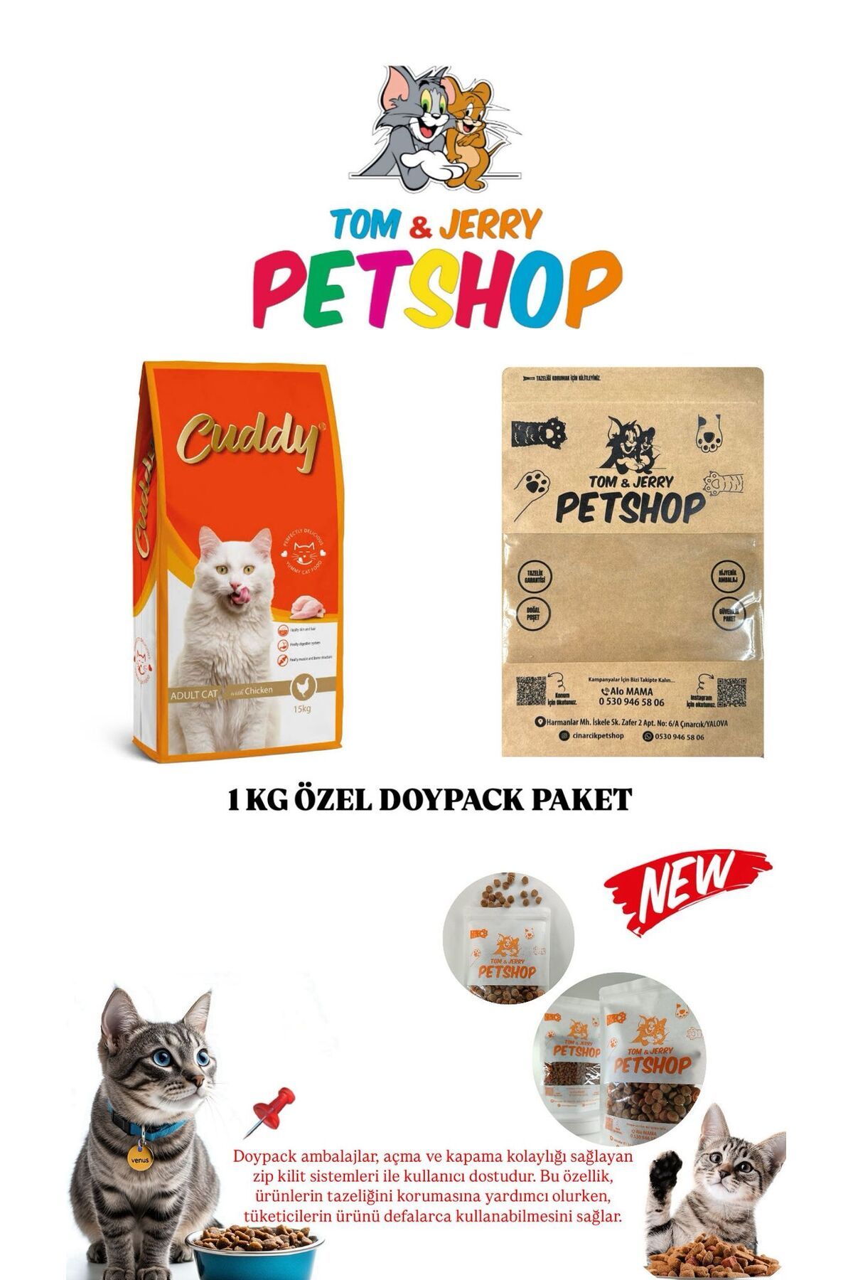 Cuddy TOM&JERRY PETSHOP - Cuddy Tavuklu Kedi Maması - 1 Kg