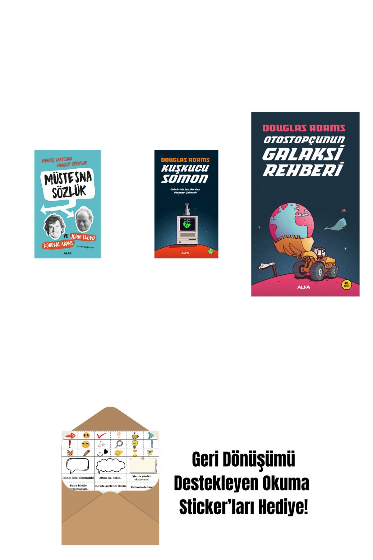Alfa Yayınları Douglas Adams 3 Kitap Set + Okuma Sticker'ları