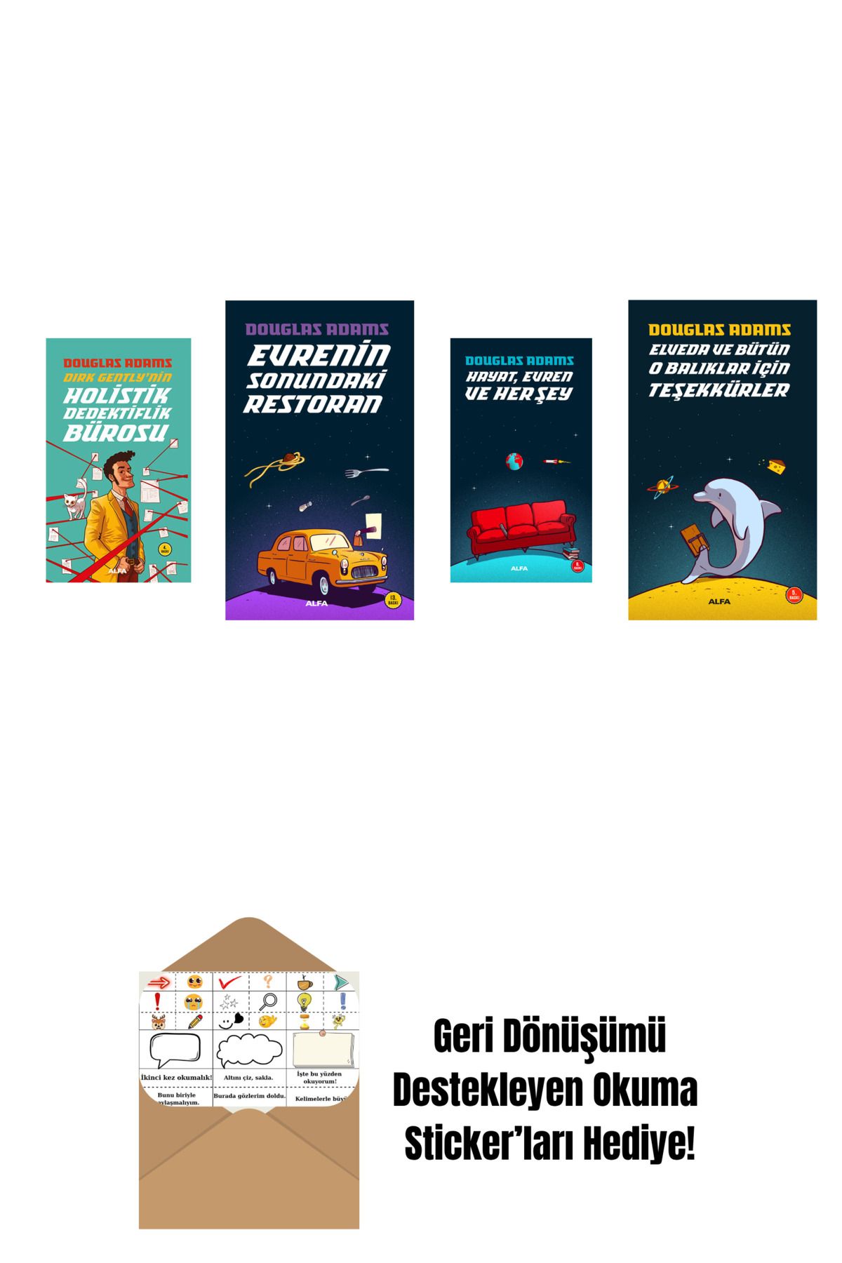 Alfa Yayınları Douglas Adams 4 Kitap Set + Okuma Sticker'ları
