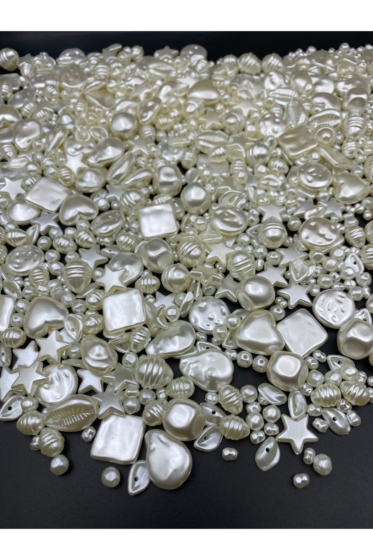 Hobimos 25 gr Karışık Krem Renk Lüks Kaplama Şekilsiz Yamuk Plastik İnci Boncuk